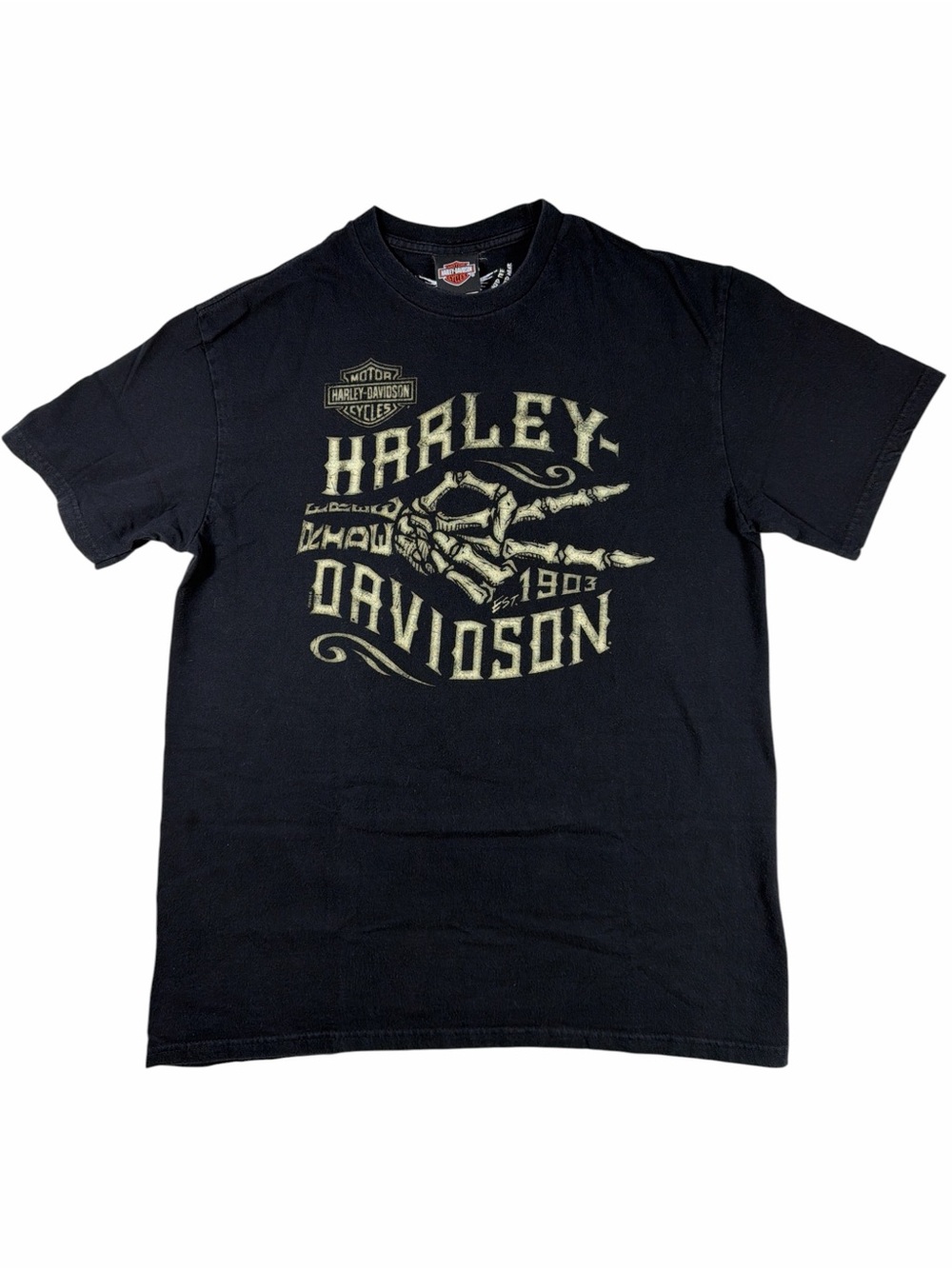 Harley-Davidson Men’s Black Graphic Logo Tee Skeleton Hand IOWA Size L